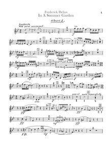 Partition hautbois 1, 2, anglais cor, en a Summer Garden, Delius, Frederick