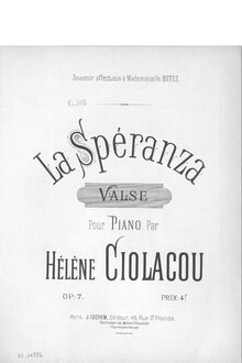 Partition complète, La speranza, valse pour piano Op.7, E minor