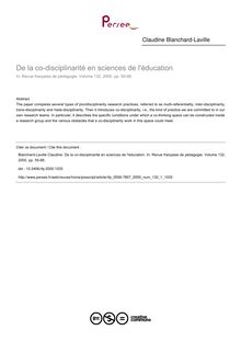 De la co-disciplinarité en sciences de l éducation - article ; n°1 ; vol.132, pg 55-66