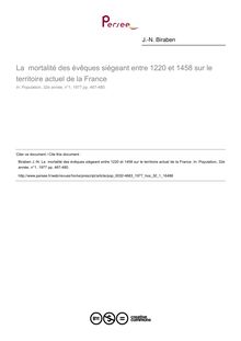 La  mortalité des évêques siégeant entre 1220 et 1458 sur le territoire actuel de la France - article ; n°1 ; vol.32, pg 467-480
