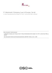 P. Meinhardt, Company Law in Europe, 3e éd - note biblio ; n°1 ; vol.34, pg 286-2123