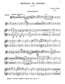 Partition clarinette 1/2 (B♭), Morceau de Concert, Op.94, Saint-Saëns, Camille