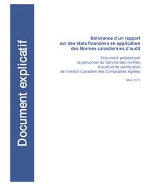 Délivrance d un rapport sur des états financiers en application des  Normes canadiennes d audit