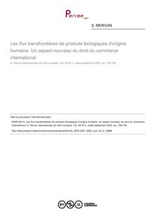 Les flux transfrontières de produits biologiques d origine humaine. Un aspect nouveau du droit du commerce international - note biblio ; n°3 ; vol.55, pg 729-730
