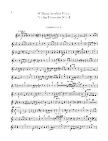 Partition cor 1, 2 (en D, Transposed en F), violon Concerto No.4
