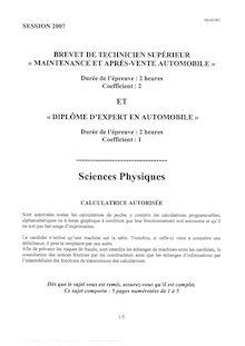 Sciences physiques 2007 BTS Maintenance et après-vente automobile