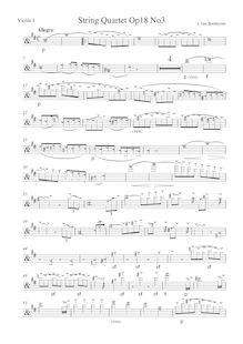 Partition violon 1, corde quatuor No.3, Op.18/3, D major, Beethoven, Ludwig van
