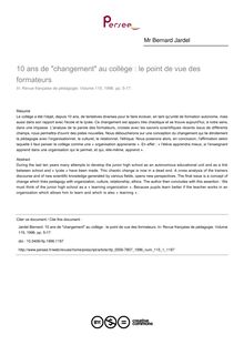 10 ans de changement au collège : le point de vue des formateurs - article ; n°1 ; vol.115, pg 5-17