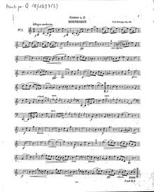 Partition cor , partie, 4 Gesänge, Vier Gesänge für Sopran und Horn mit Begleitung des Pianoforte : 30te Liedersammlung Op. 117 ; die Parthie des Horns ist zugleich für das Violoncello arrangirt