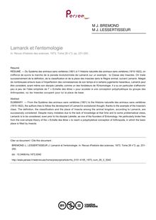 Lamarck et l entomologie - article ; n°3 ; vol.26, pg 231-250