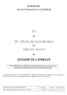 Etude de la réalisation et mise en oeuvre  2003 BP - Couvreur