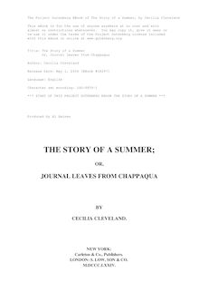 The Story of a Summer - Or, Journal Leaves from Chappaqua