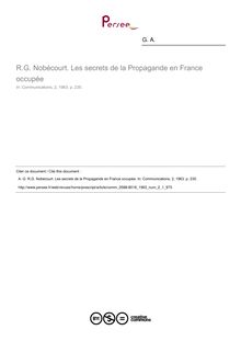 R.G. Nobécourt. Les secrets de la Propagande en France occupée  ; n°1 ; vol.2, pg 235-235