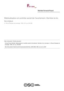 Médicalisation et contrôle social de l avortement. Derrière la loi, les enjeux - article ; n°3 ; vol.23, pg 383-396