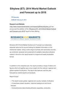 Ethylene (ET): 2014 World Market Outlook and Forecast up to 2018