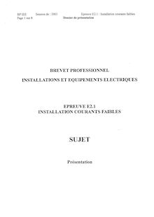 Installation courants faibles 2002 BP - Installations et équipements électriques
