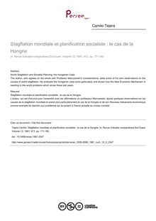 Stagflation mondiale et planification socialiste : le cas de la Hongrie - article ; n°2 ; vol.12, pg 171-180