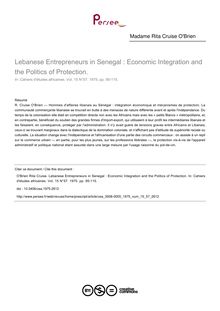 Lebanese Entrepreneurs in Senegal : Economic Integration and the Politics of Protection. - article ; n°57 ; vol.15, pg 95-115