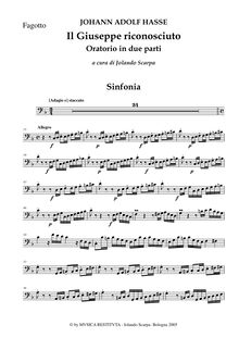 Partition basson, Il Giuseppe riconosciuto, Oratorio en 2 parties