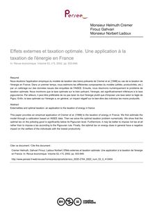 Effets externes et taxation optimale. Une application à la taxation de l énergie en France - article ; n°5 ; vol.53, pg 933-949