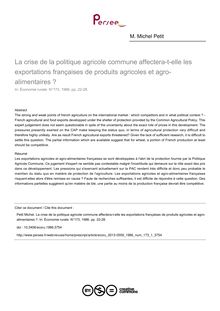 La crise de la politique agricole commune affectera-t-elle les exportations françaises de produits agricoles et agro-alimentaires ? - article ; n°1 ; vol.173, pg 22-28