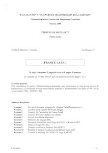 Sujet du bac STG 2009: France Label - Communication et Gestion des Ressources Humaines