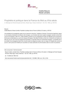 Prophétie et politique dans la France du Midi au XVe siècle - article ; n°2 ; vol.102, pg 597-616