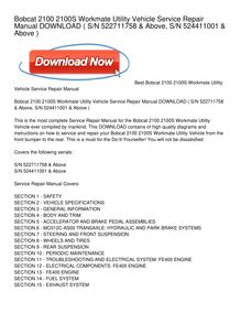 Bobcat 2100 2100S Workmate Utility Vehicle Service Repair Manual DOWNLOAD