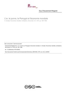 L or, le poivre, le Portugal et l économie mondiale - article ; n°6 ; vol.25, pg 1591-1596