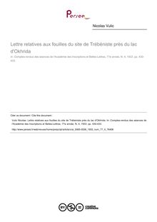 Lettre relatives aux fouilles du site de Trébéniste près du lac d Okhrida - article ; n°4 ; vol.77, pg 430-433