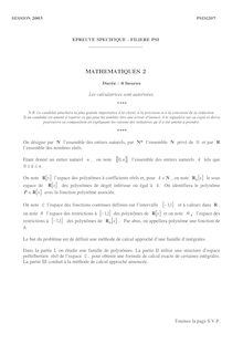 Mathématiques 2 2003 Classe Prepa PSI Concours Instituts Nat. Polytechniques (INP - ENSI)