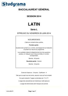 Sujet Bac L Latin 2014