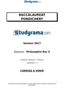Corrigé Bac S 2017 Pondichéry  - Philosophie