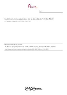 Evolution démographique de la Suède de 1750 à 1970 - article ; n°6 ; vol.31, pg 1323-1325