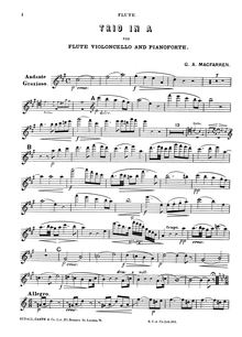 Partition flûte, Trio pour flûte violoncelle et Piano, A Major, Macfarren, George Alexander