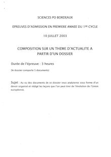 Composition sur un thème d actualité 2003 Admission en première année IEP Bordeaux - Sciences Po Bordeaux