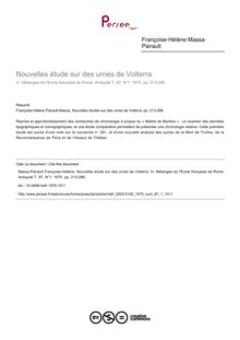 Nouvelles étude sur des urnes de Volterra - article ; n°1 ; vol.87, pg 213-286