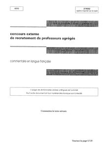 Commentaire de texte en français 2003 Agrégation d arabe Agrégation (Externe)
