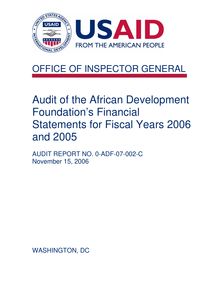 Report on Audit of the African Development Foundation’s Financial  Statements for Fiscal Years 2006