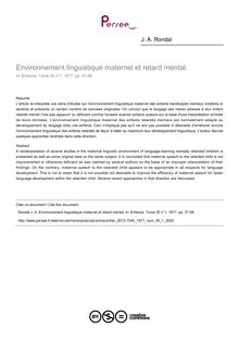 Environnement linguistique maternel et retard mental. - article ; n°1 ; vol.30, pg 37-48