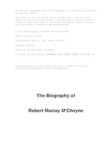 The Biography of Robert Murray M Cheyne
