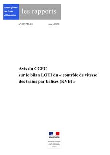 Avis du CGPC sur le bilan LOTI du « contrôle de vitesse des trains par balises (KVB) »