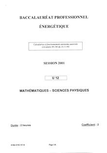 Mathématiques - Sciences physiques 2001 Bac Pro - Énergétique