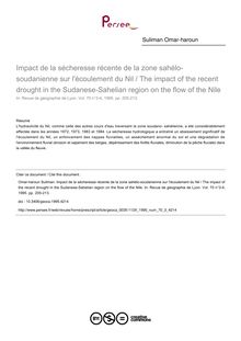 Impact de la sécheresse récente de la zone sahélo-soudanienne sur l écoulement du Nil / The impact of the recent drought in the Sudanese-Sahelian region on the flow of the Nile - article ; n°3 ; vol.70, pg 205-213