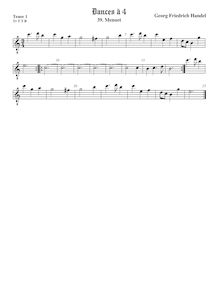 Partition ténor viole de gambe 1, octave aigu clef, 2 Menuets à 4 par George Frideric Handel