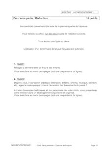Sujet Français - Partie 2 - Brevet 2014