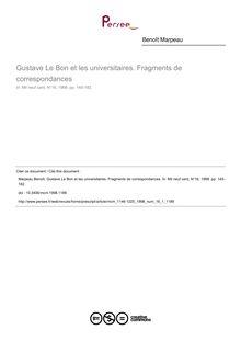 Gustave Le Bon et les universitaires. Fragments de correspondances - article ; n°1 ; vol.16, pg 145-182
