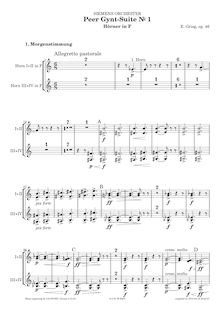 Partition cor 1, 2, 3, 4 (en F), Peer Gynt  No.1, Op.46, Grieg, Edvard