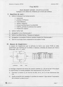 Mesures et capteurs 2004 Génie Electrique et Systèmes de Commande Université de Technologie de Belfort Montbéliard
