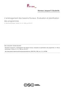 L aménagement des bassins fluviaux. Evaluation et planification des programmes - article ; n°4 ; vol.10, pg 501-517
